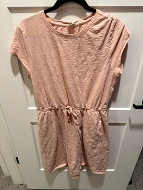 Pact Organic Cotton Dress Peach Short Sleeve Tie Waist Casual Mini Size Large